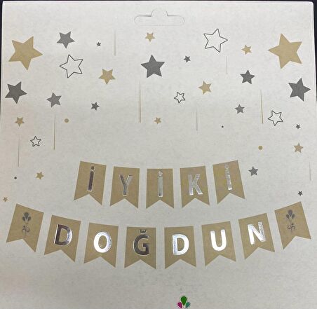 İyi Ki Doğdun Gümüş Yaldızlı Deniz Kumu Banner