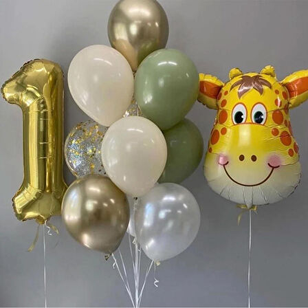 Gold 1 Yaş Zürafa Temalı Balon Seti