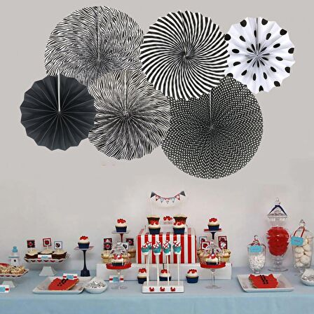 Kağıt Yelpaze Süs Siyah Set 6 lı