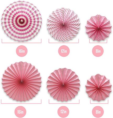 Kağıt Yelpaze Süs Pembe Set 6 lı