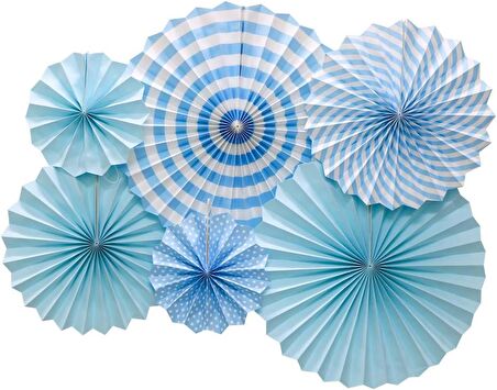 Kağıt Yelpaze Süs Mavi Set 6 lı
