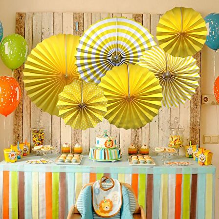 Kağıt Yelpaze Süs Sarı Set 6 lı