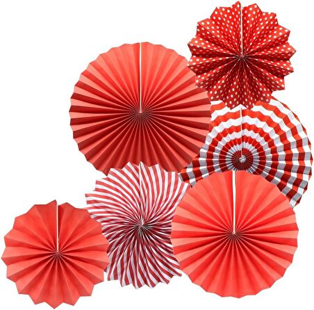Kağıt Yelpaze Süs Kırmızı Set 6 lı