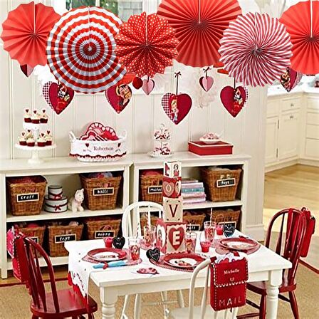 Kağıt Yelpaze Süs Kırmızı Set 6 lı