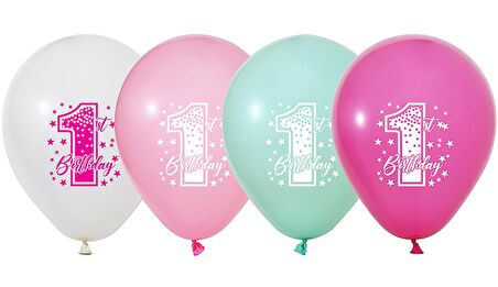 1 Yaş Fırst Bırthday Stars Gırl Baskılı Balon 10 lu