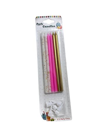 3 Renk Pembe İnce Mum 14 cm 6 lı