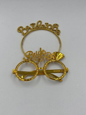 Plastik Brıde To Be Taç Gözlük Gold 2 li Set