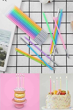 Gökkuşağı Renkli Mum 14 cm 10 lu