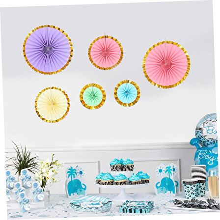 Kağıt Yelpaze Süs Varaklı Rengarenk Set 6 lı