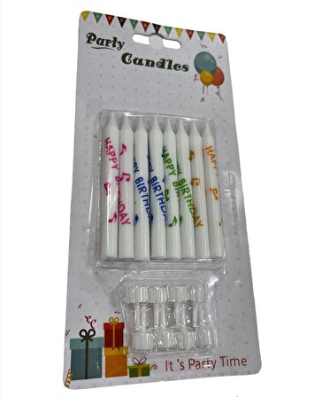 Happy Bırthday Baskılı Beyaz Mum 8 cm 8 li