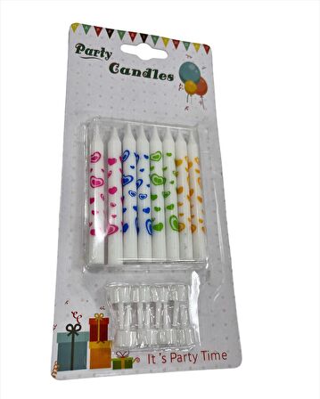 Kalp Baskılı İnce Mum 8 cm 8 li