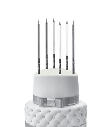 Kalem Model Gümüş Mum 15 cm 6 lı