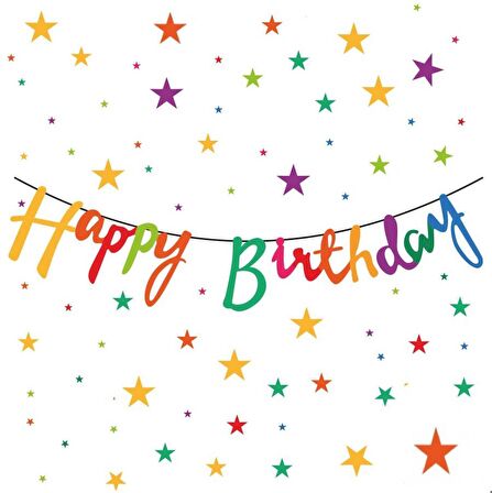 Happy Bırthday Kaligrafi Banner Pastel Renkli 110x20 cm