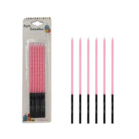 Kalem Model Makaron Pembe Mum 15 cm 6 lı