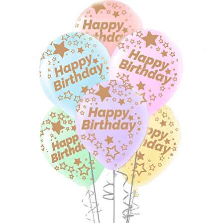Makaron Happy Bırthday Baskılı Karışık Balon 10 Adet