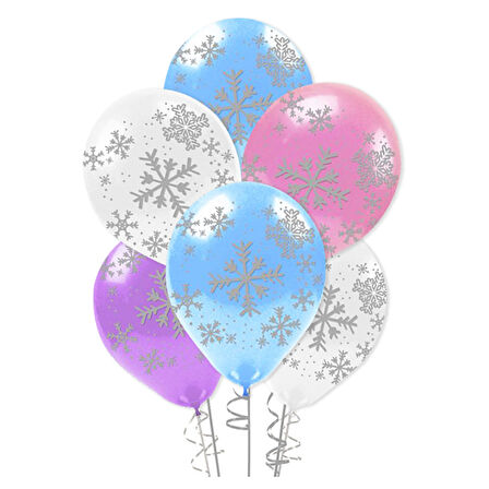 Kar Tanesi Baskılı Karışık Renkli Balon 10 Adet
