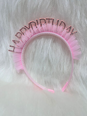 Taşlı Eva Happy Bırthday Yazılı Pembe Tüylü