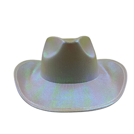 Beyaz Neon Hologramlı Kovboy Şapka 32x39x14 cm