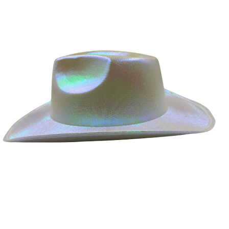 Beyaz Neon Hologramlı Kovboy Şapka 32x39x14 cm