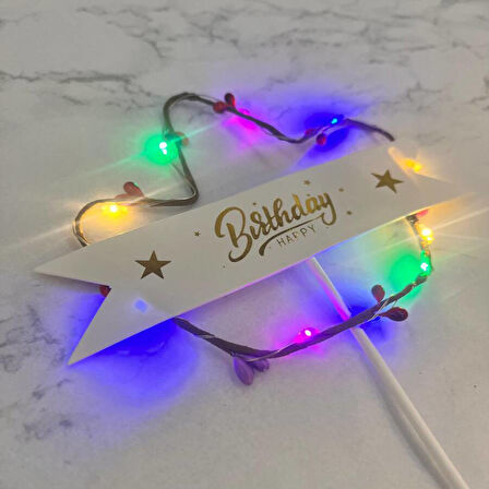 Lüks Pasta Üstü Çubuklu Happy Bırthday Cipsolu Işıklı 21 cm