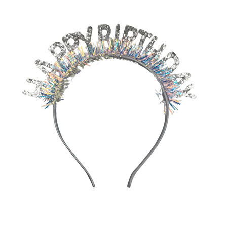 Plastik Happy Bırthday Simli Taç Gözlük Gümüş 2 li Set