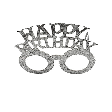 Plastik Happy Bırthday Simli Taç Gözlük Gümüş 2 li Set