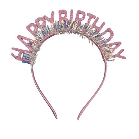 Plastik Happy Bırthday Simli Taç Gözlük Pembe 2 li Set