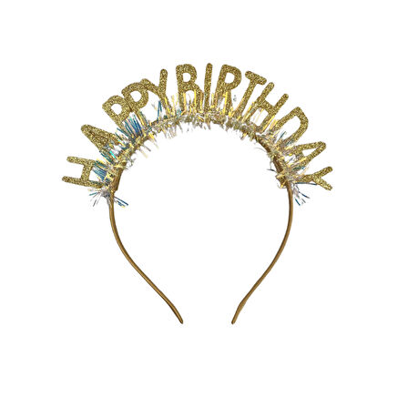 Plastik Happy Bırthday Simli Taç Gözlük Gold 2 li Set
