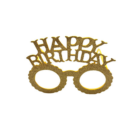 Plastik Happy Bırthday Simli Taç Gözlük Gold 2 li Set