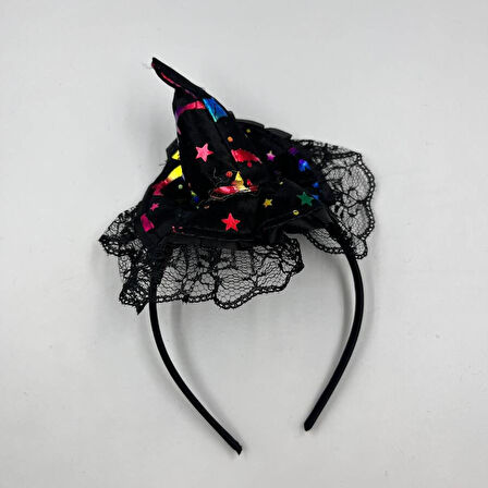 Halloween Mini Cadı Şapkası Taç Tüllü Renkli Model