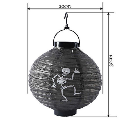 Halloween Japon Feneri Led Pilli 20 cm Siyah İskelet