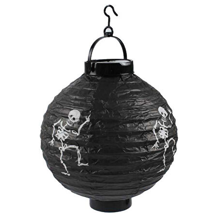 Halloween Japon Feneri Led Pilli 20 cm Siyah İskelet