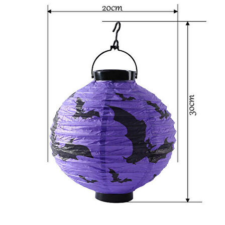 Halloween Japon Feneri Led Pilli 20 cm Mor Yarasa