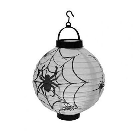 Halloween Japon Feneri Led Pilli 20 cm Beyaz Örümcek