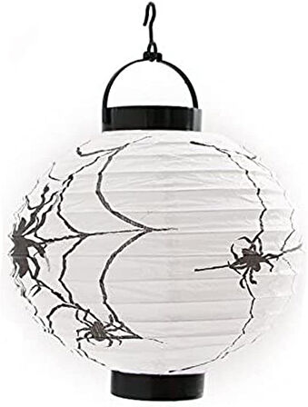 Halloween Japon Feneri Led Pilli 20 cm Beyaz Örümcek