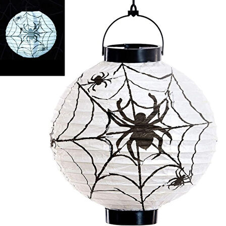 Halloween Japon Feneri Led Pilli 20 cm Beyaz Örümcek