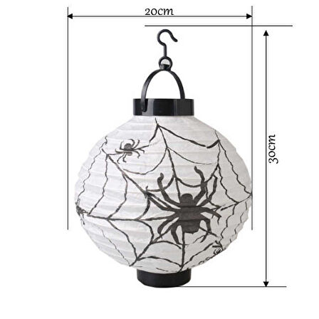Halloween Japon Feneri Led Pilli 20 cm Beyaz Örümcek