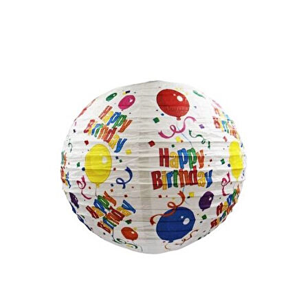Happy Birthday Baskılı Japon Feneri Beyaz 20 cm