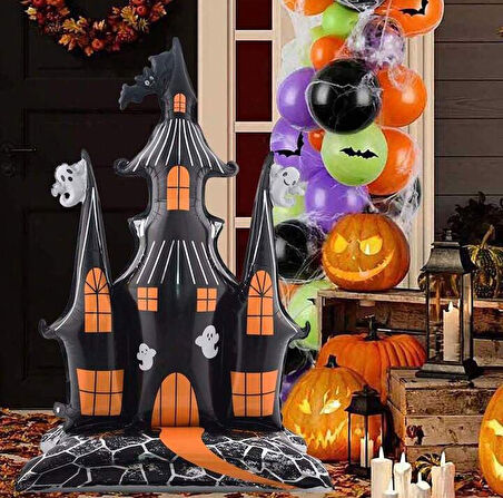Ayaklı Halloween Cadı Şatosu Folyo Balon 150x106 cm