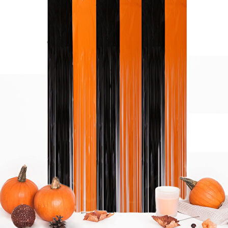 Metalize Siyah Turuncu Halloween Arka Fon Süs 100x200 cm