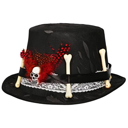 Halloween Kurukafa Kemikli Lüks Silindir Şapka