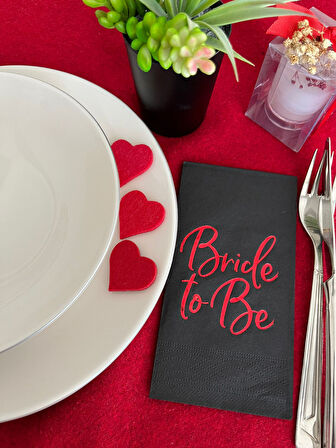 Kırmızı Yaldızlı Siyah Bride To Be Peçete 16 lı