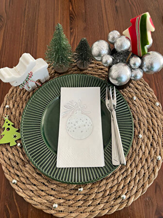 Gümüş Yaldızlı Beyaz Çam Ağacı Süsü Peçete 16 lı