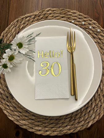 Gold Yaldızlı Beyaz hello Otuz Yaş Peçete 16 Adet