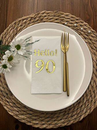 Gold Yaldızlı Beyaz hello Doksan Yaş Peçete 16 Adet