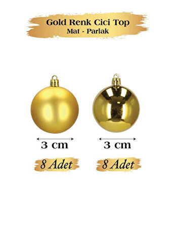 Yılbaşı Top Süs 3 Cm Mat Parlak Gold 16lı
