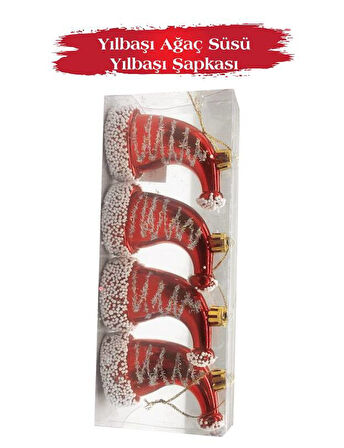 Yılbaşı Ağaç Süsü Yılbaşı Şapkası 8 Cm 4 Parça