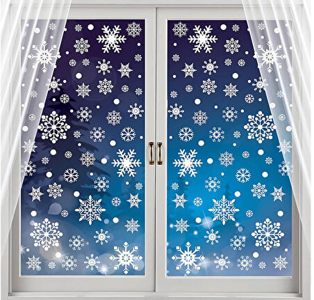 Yılbaşı Noel Sticker Beyaz Kar Taneleri Figürlü 70x50 cm