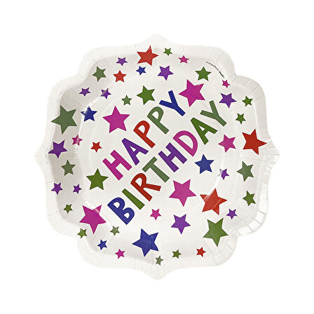 Yıldız Desenli Happy Bırthday Temalı Karton Tabak Bardak 8 li