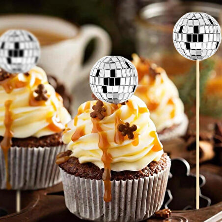 Disco Topu Ahşap Çubuklu Pasta Süsü 3 cm 6 Adet